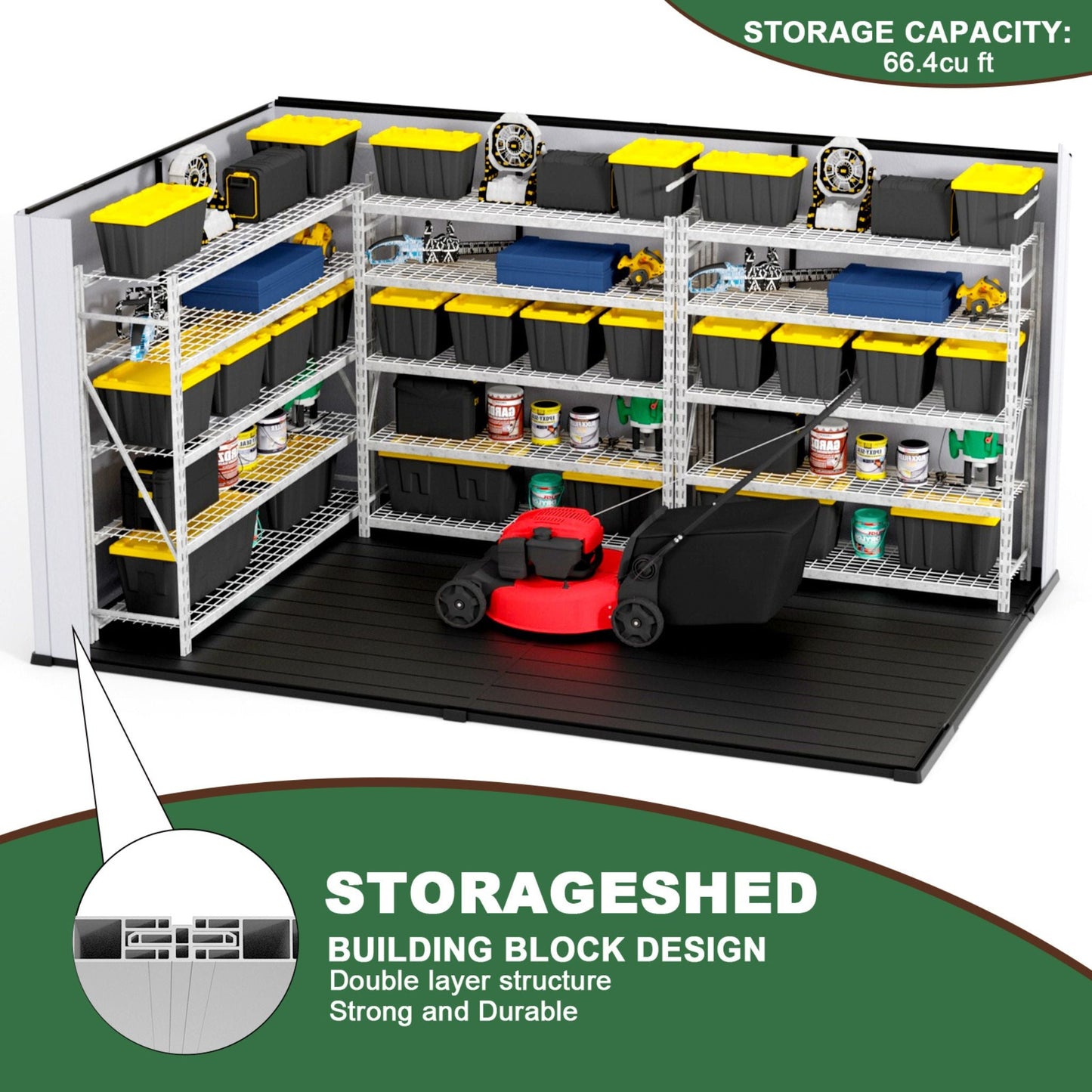 [07X10FT] Alora Heavy-Duty Weather-Resistant Polypropylene Storage Shed With Floor And Reinforced Steel Frame (SAK67455)