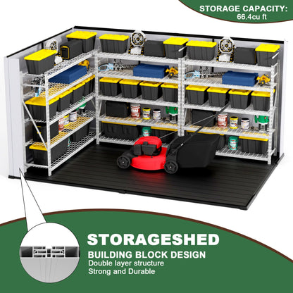 [07X10FT] Alora Heavy-Duty Weather-Resistant Polypropylene Storage Shed With Floor And Reinforced Steel Frame (SAK67455)