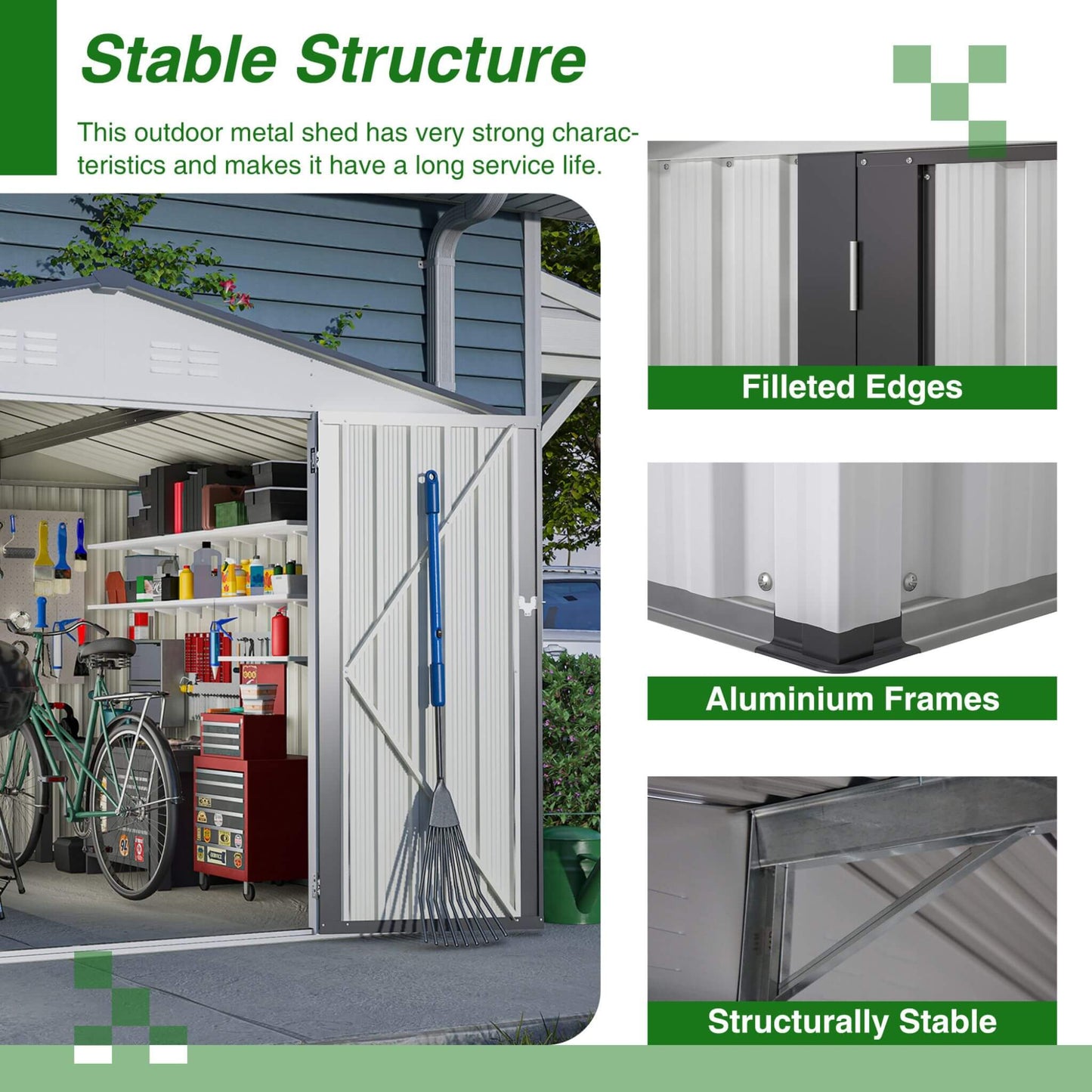 [08X10FT] Alora Heavy-Duty Outdoor All-Weather Metal Garden Tool Shed (SAK28501)