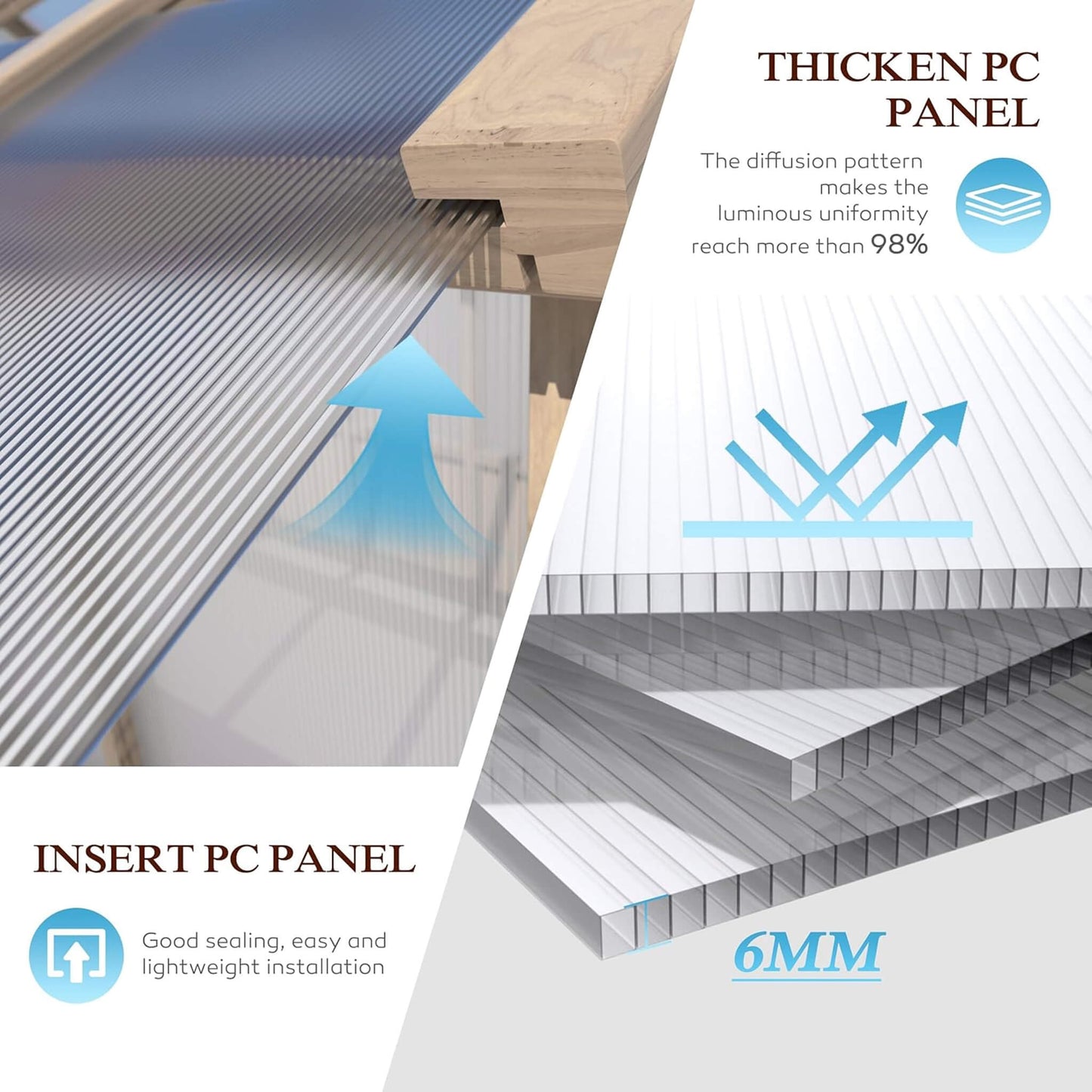 [08X16FT] Large Heavy-Duty Outdoor Wooden Greenhouse With 6MM Polycarbonate Panels And Vent Roof (SAK18467)