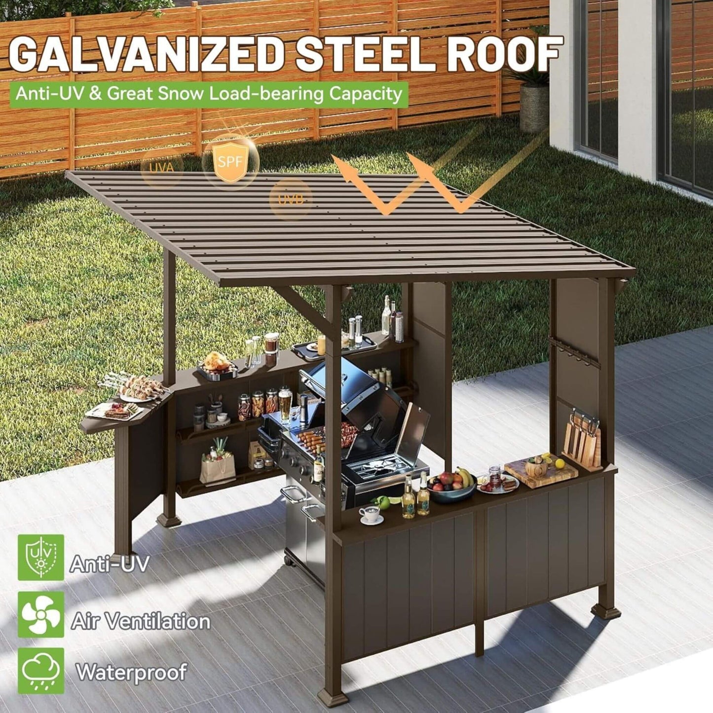 [09X10FT] Alora Premium Outdoor Hardtop Grill Gazebo With Shelves (SAK90431)