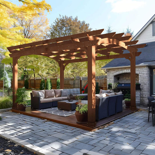 [10X12FT] Alora Premium Outdoor All-Season Backyard Patio Cedar Wood Gazebo Pergola With Arched Roof (SAK42915)