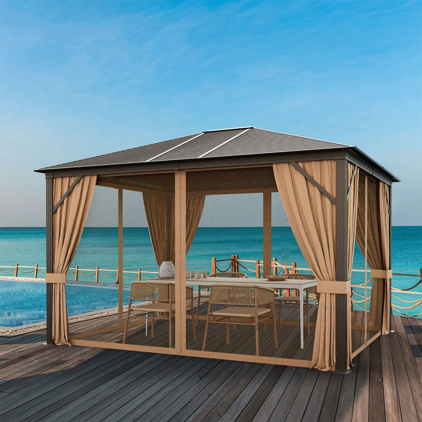 [10X12FT] Alora Premium Outdoor Hardtop Patio Gazebo W/ Galvanized Steel Top & Aluminum Frame (SAK74065)