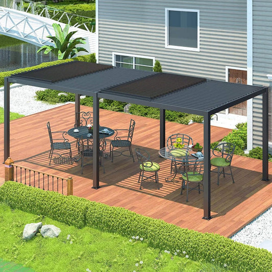 [10X19FT] Alora Premium Full Aluminum Patio Outdoor Louvered Pergola With Adjustable Hardtop Roof (SAK86352)