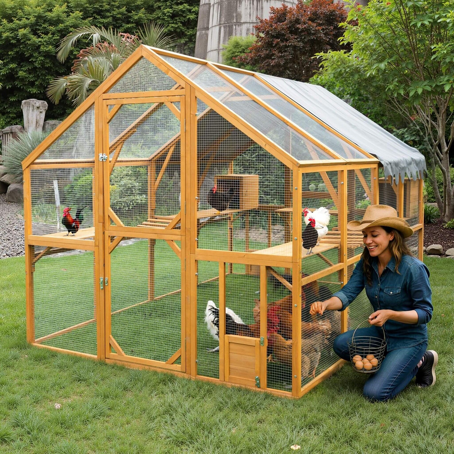 110-Inch Large Outdoor Kitten Playpen Chicken Coop With Waterproof Cover (SAK15370)