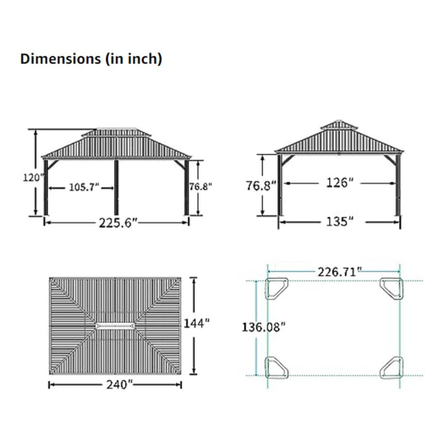 [12X20FT] Alora Heavy-Duty Outdoor Backyard Hardtop Gazebo With Netting And Curtains (SAK18352)