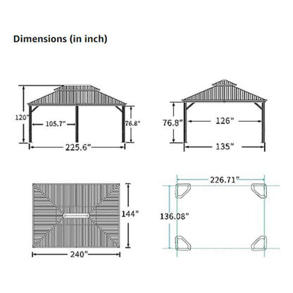 [12X20FT] Alora Heavy-Duty Outdoor Backyard Hardtop Gazebo With Netting And Curtains (SAK18352)
