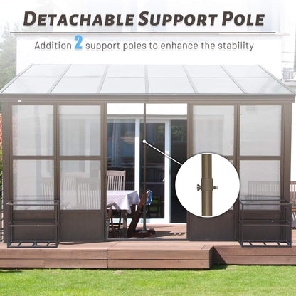 [12x16FT] Alora Pavilion Extra-Large All-Season Outdoor Wall-Mounted Sunroom Solarium With Detachable Polycarbonate Windows And Lockable Sliding Doors (SAK97835)