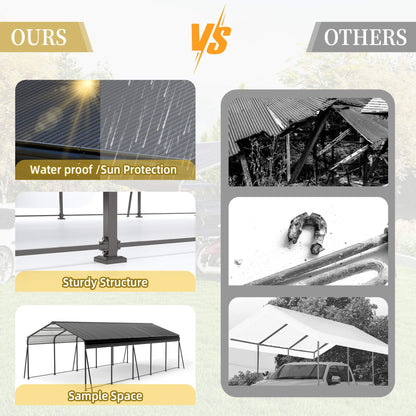 [13X26FT] Alora Heavy-Duty Weather-Resistant Outdoor Carport With Protective Film (SAK82451)