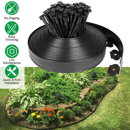 100FT Non-Digging Plastic Garden Edging Kit Plastic Garden Border with 90 Spikes 2In Tall Border Edging for Garden Lawn Yard Flower Beds