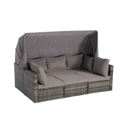 Alora 5-Piece Outdoor Patio Wicker Daybed Furniture Set With Retractable Canopy (SAK37816)