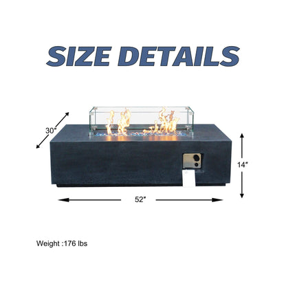 Alora 52-Inch Portable Concrete Rectangular Propane Fire Pit Table With Repair Kit (SAK52304)