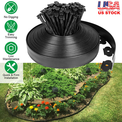 100FT Non-Digging Plastic Garden Edging Kit Plastic Garden Border with 90 Spikes 2In Tall Border Edging for Garden Lawn Yard Flower Beds