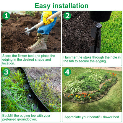 100FT Non-Digging Plastic Garden Edging Kit Plastic Garden Border with 90 Spikes 2In Tall Border Edging for Garden Lawn Yard Flower Beds
