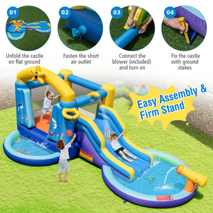 Inflatable Ocean-Themed Bounce House with 680W Blower and 2 Pools