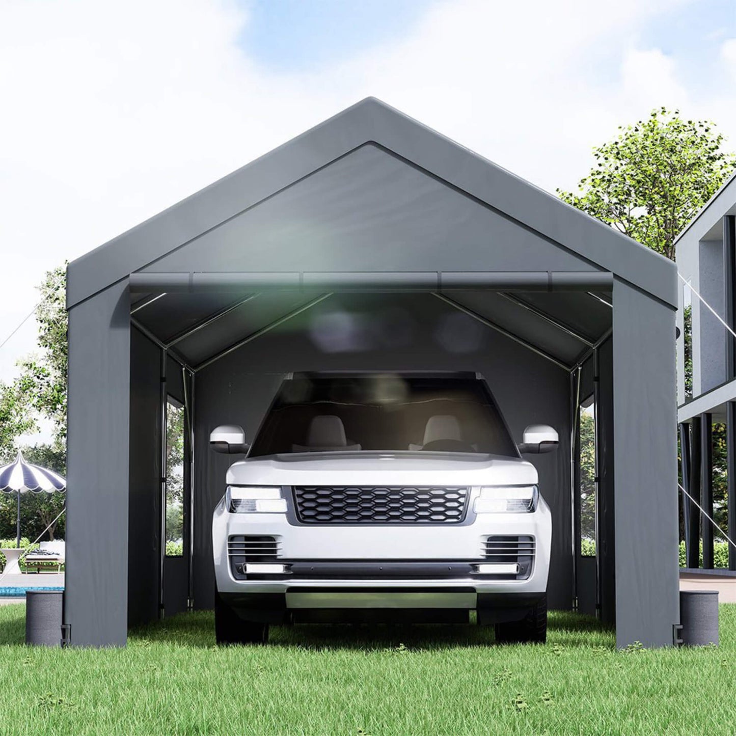 [12X20FT] Alora Heavy-Duty Outdoor Premium Garage Tarp Canopy Shelter W/ Removable Sidewalls (SAK94615)