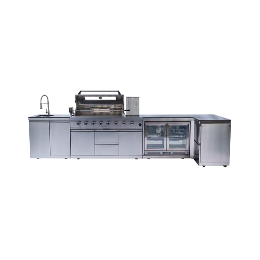 Castelle Flame Montclair 58-Inch 6-Burner 96K BTU Gas Outdoor Liquid Propane Grill Island With Wine Cooler And Rotisserie (SAK31642)