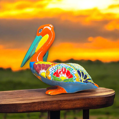 Colorful Talavera Pelican Planter | Handmade Mexican Bird Pottery