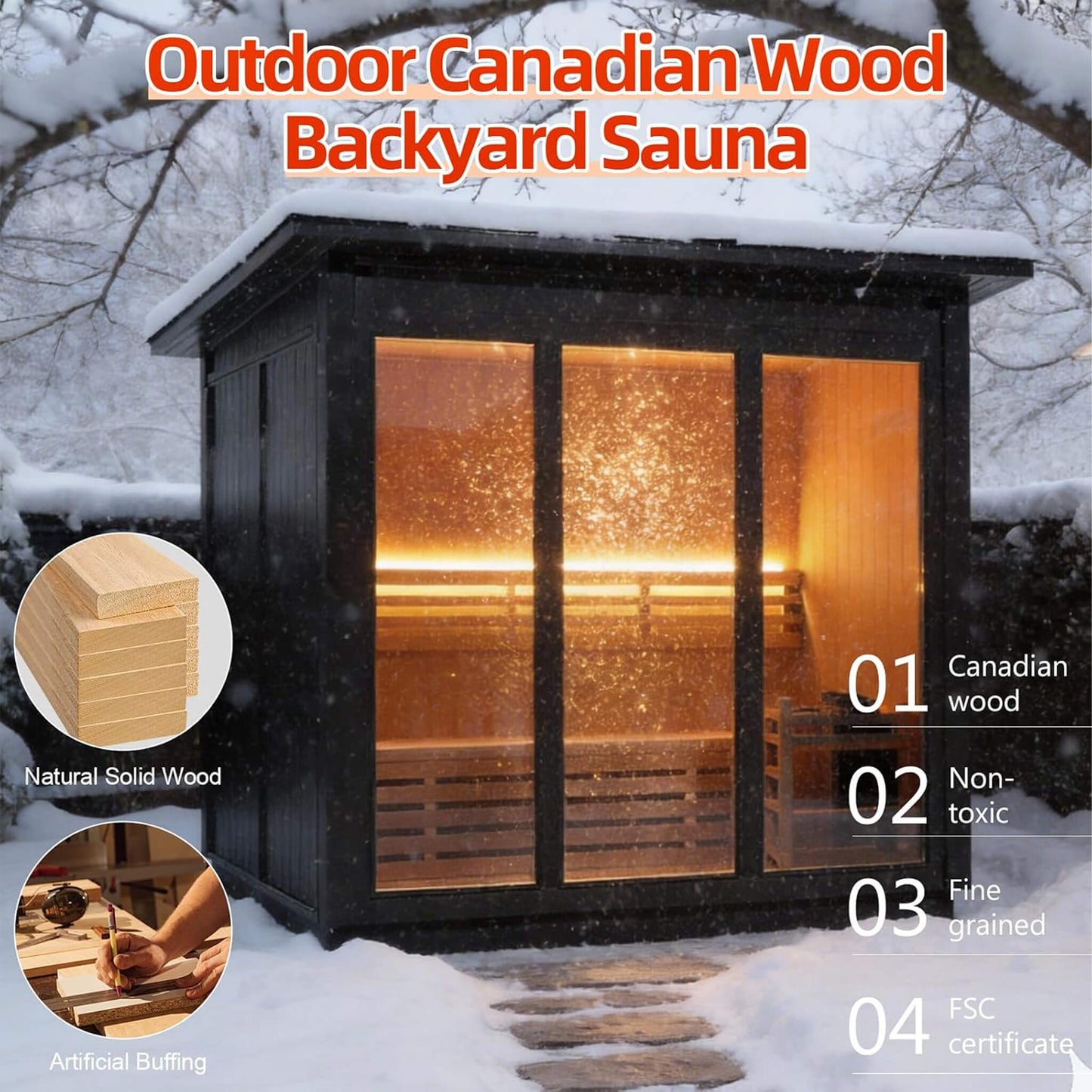 Custom 6-Person Luxury Canadian Red Cedar Outdoor Steam Sauna With Heater And Stones [Made-To-Order] (SAK78615)