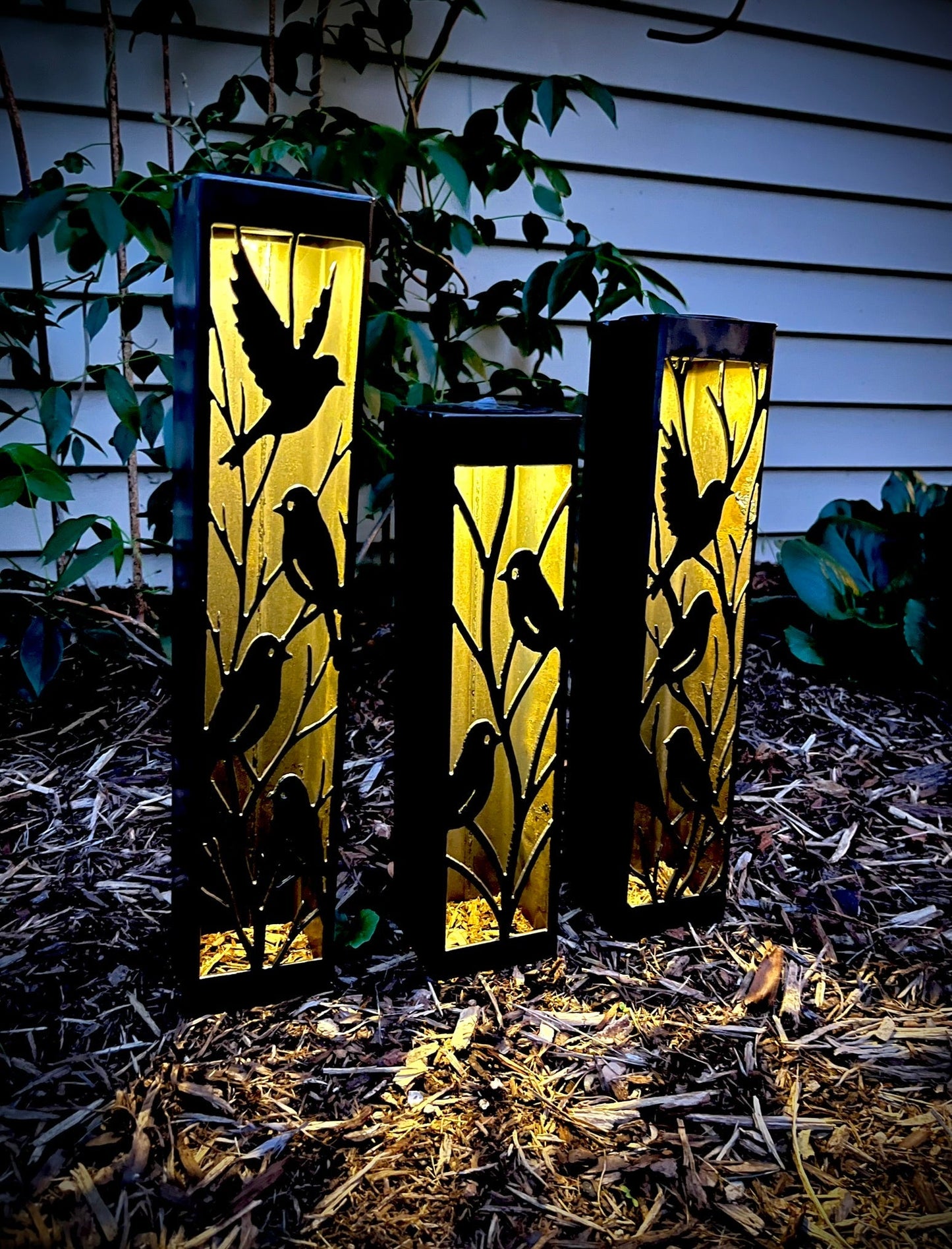 Evening Aviary Luminary Pillars w/ Solar Cap