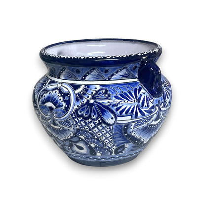 Handmade Talavera Planter | Blue & White Flower Pot