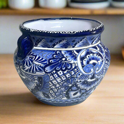 Handmade Talavera Planter | Blue & White Flower Pot
