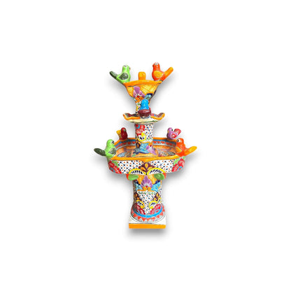 Handmade Talavera Bird Fountain | Outdoor Water Fountain (27” Tall
