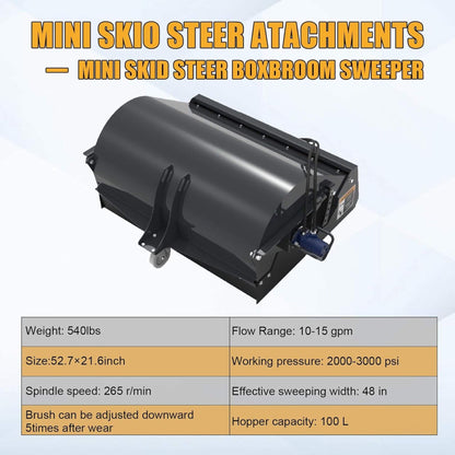 Heavy-Duty 48-Inch Mini Skid Steer Sweeper Attachment (SAK94820)