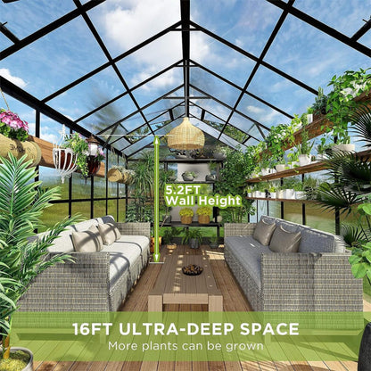 [08X16FT] Heavy-Duty Outdoor Walk-In Polycarbonate Patio Greenhouse With Double Swing Doors, 6MM (SAK26153)