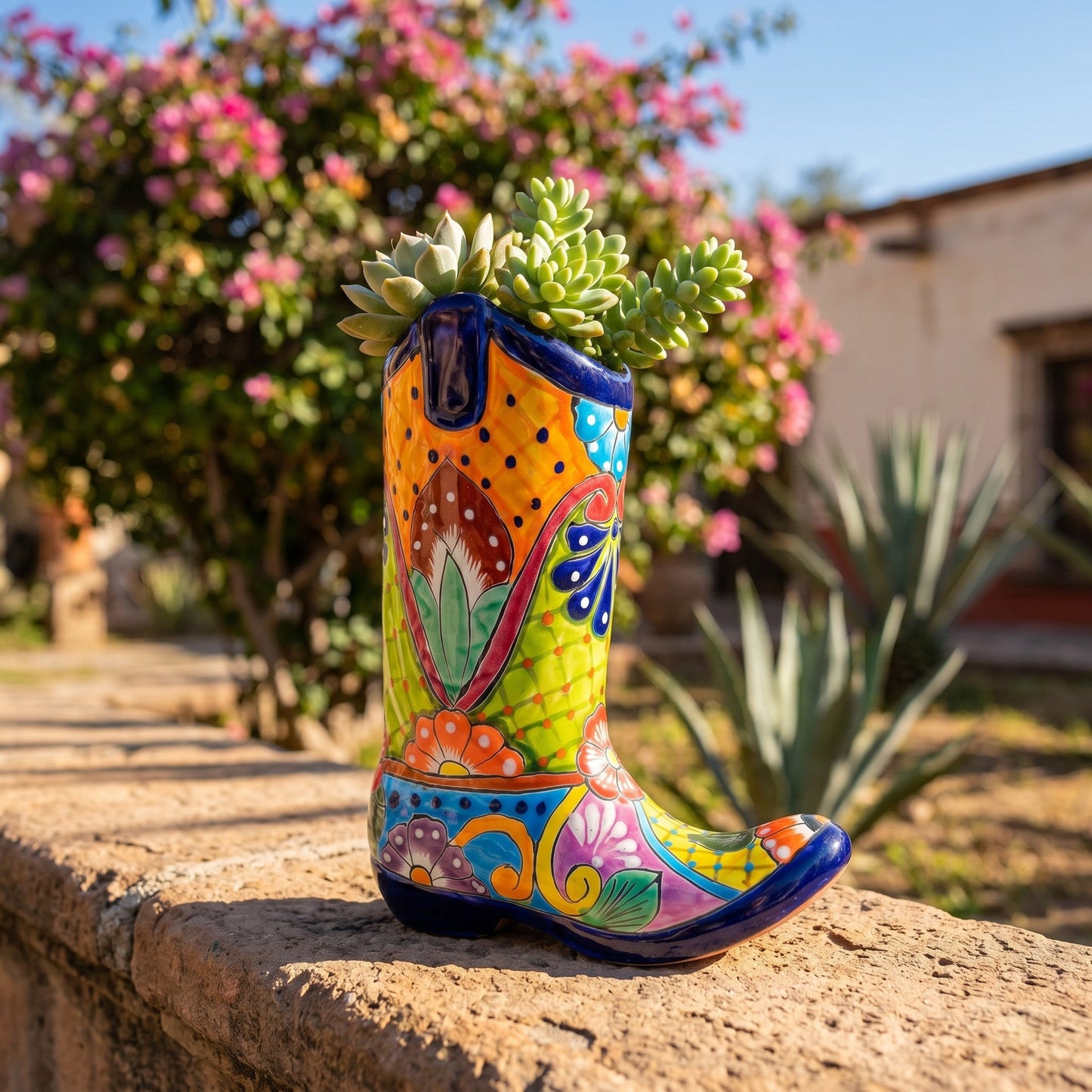 Talavera Boot Planter | Hand-Painted Floral Design