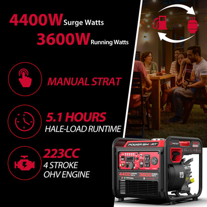 4400W/4000W Gasoline/Propane Duel Fuel Inverter Generator w/ CO Alert MB5040DC-W