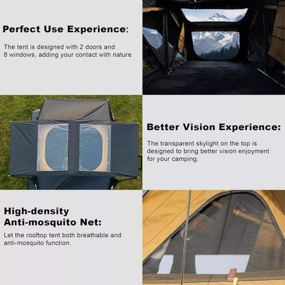 Naturnest Andromeda Khaki Soft-Shell Rooftop Tent With Large Panoramic Skylight & YKK Doors (SAK72384)