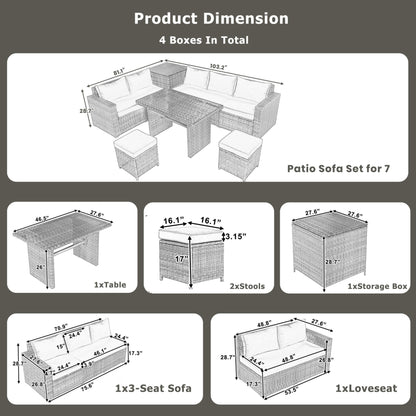 Alora Outdoor 6-Piece All-Weather PE Rattan Sofa Set With Adjustable Seat, Storage Box, Removable Covers, And Tempered Glass Table Top (SAK37221)