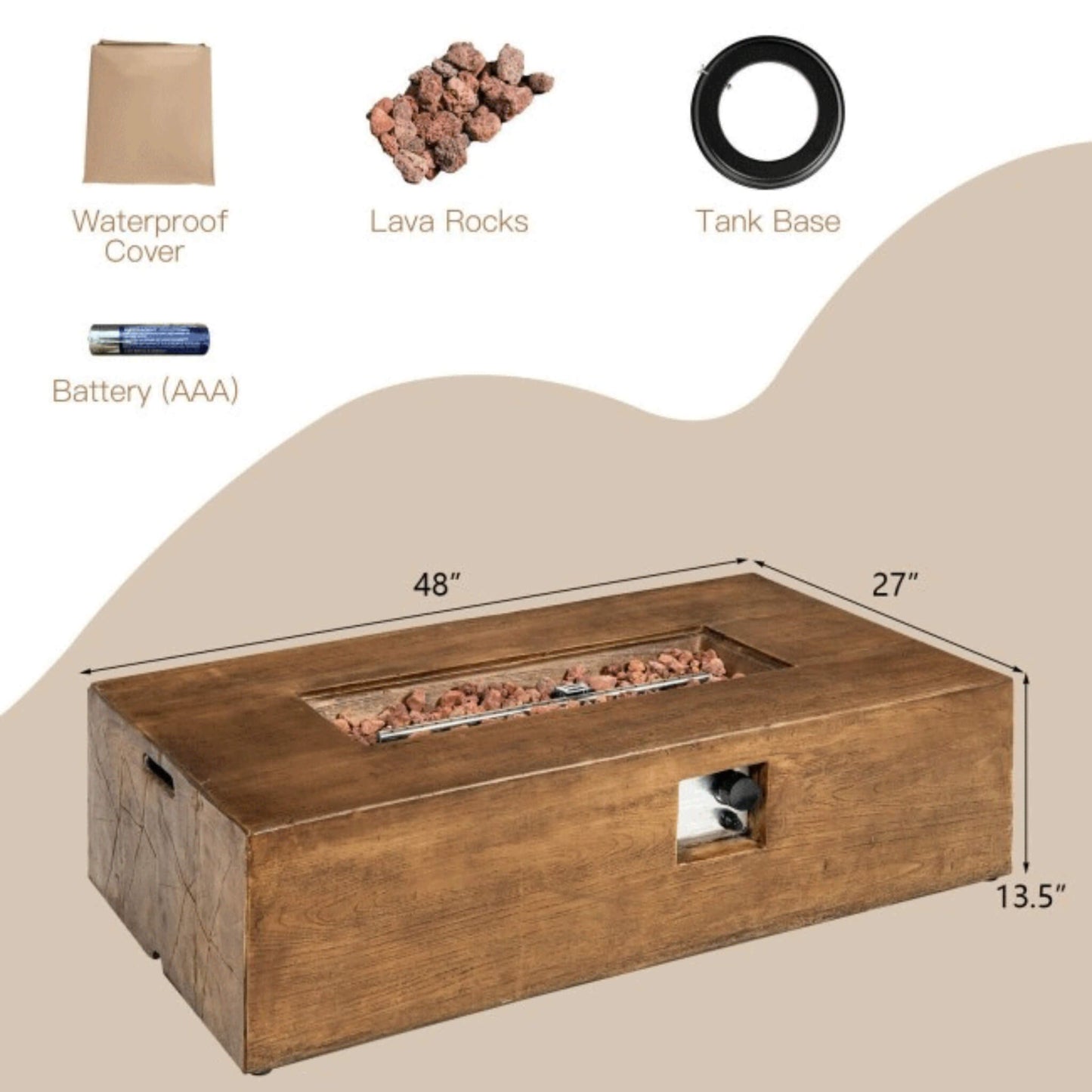 Alora Outdoor Propane Gas Fire Pit Table W/ Lava Rocks & Cover, 50K BTU (SAK94436)
