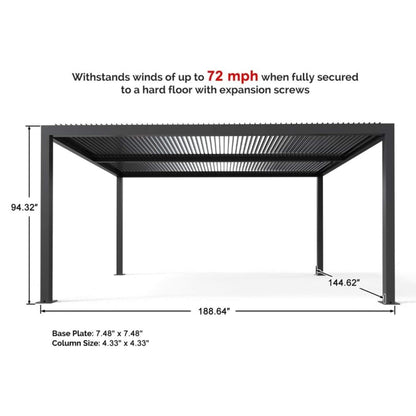 [12X16FT] Alora Premium Outdoor Gray Aluminum Hardtop Pergola Gazebo With Adjustable Roof (SAK81364)
