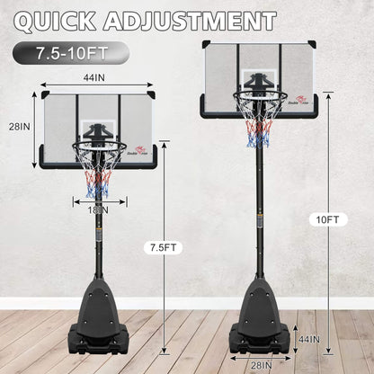 Portable Outdoor All-Weather Height Adjustable Basketball Hoop With 44-Inch Backboard And Wheels, 10FT (SAK58741)