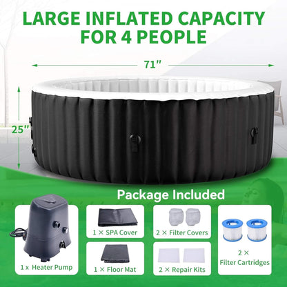 Premium Large 4-Person Inflatable Hot Tub Kit With 8-Color LED Lights (SAK20759)