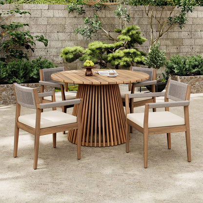 Alora Premium 5-Piece Outdoor Acacia Wood Patio Furniture Set With Braided Dining Chairs, Cushions, And Dining Table (SAK26754)