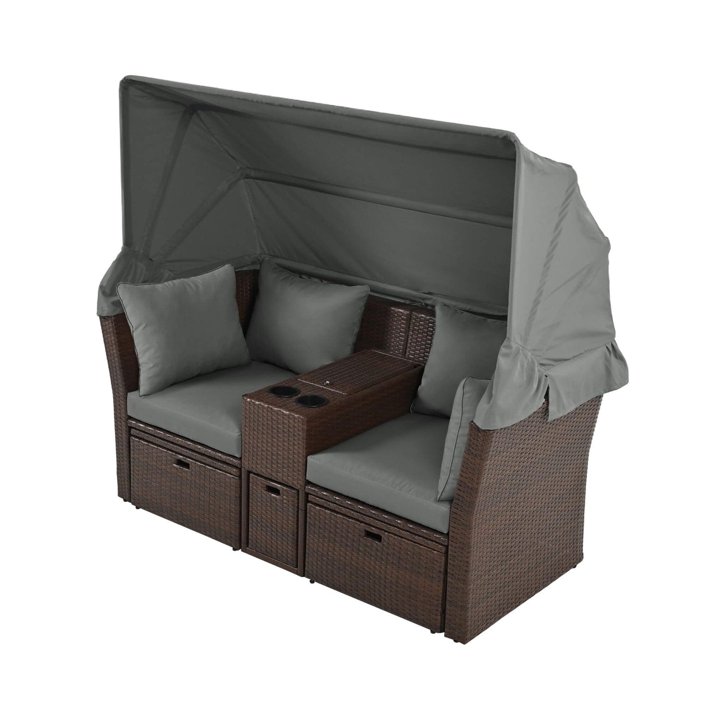 Alora Premium Outdoor 2-Seater Patio Daybed With Foldable Awning, Cushions, And Rattan Frame (SAK90233)