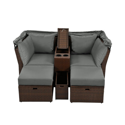 Alora Premium Outdoor 2-Seater Patio Daybed With Foldable Awning, Cushions, And Rattan Frame (SAK90233)
