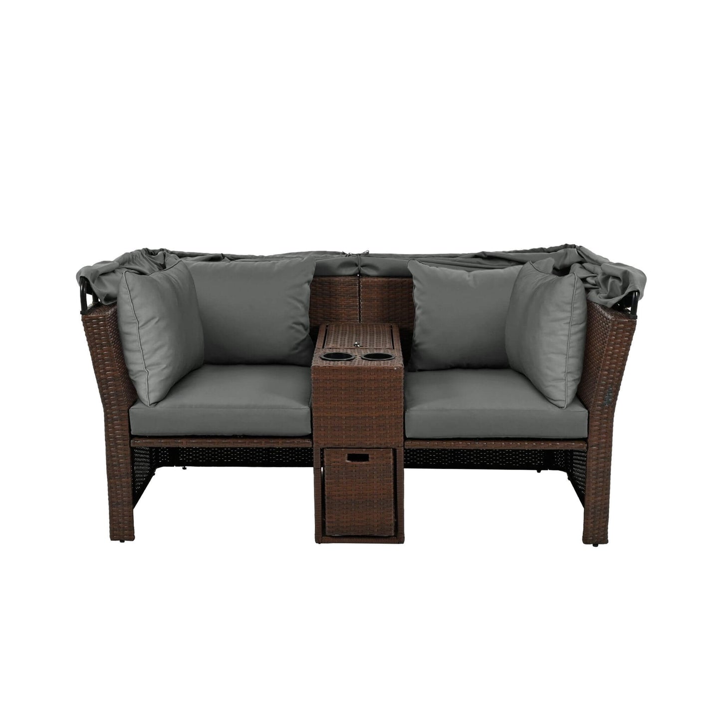 Alora Premium Outdoor 2-Seater Patio Daybed With Foldable Awning, Cushions, And Rattan Frame (SAK90233)
