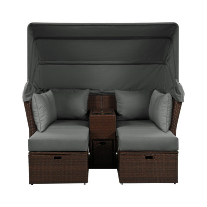 Alora Premium Outdoor 2-Seater Patio Daybed With Foldable Awning, Cushions, And Rattan Frame (SAK90233)