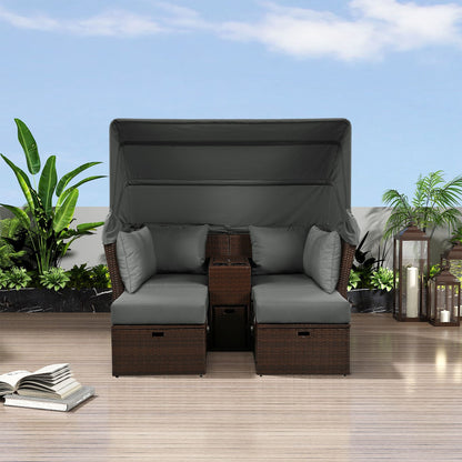 Alora Premium Outdoor 2-Seater Patio Daybed With Foldable Awning, Cushions, And Rattan Frame (SAK90233)