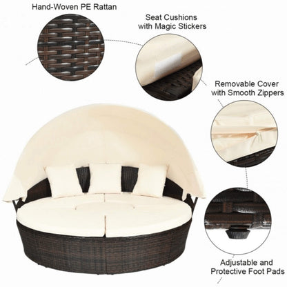 Alora Premium 76-Inch Round Outdoor Patio Rattan Daybed W/ Canopy & Table (SAK96418)