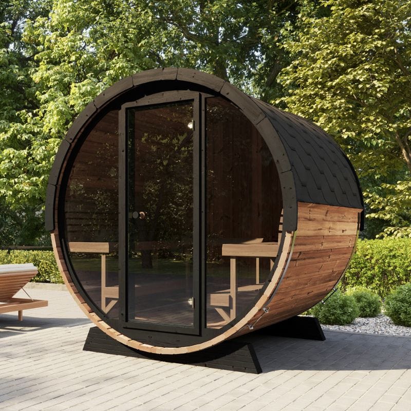 SaunaLife Model EE8G Ergo Series 6-Person Outdoor Sauna Barrel With Tempered Glass Front [SL-MODELEE8G] (SAK95812)