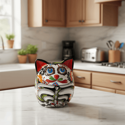 Talavera Fat Cat Planter | Day of the Dead Ceramic Art