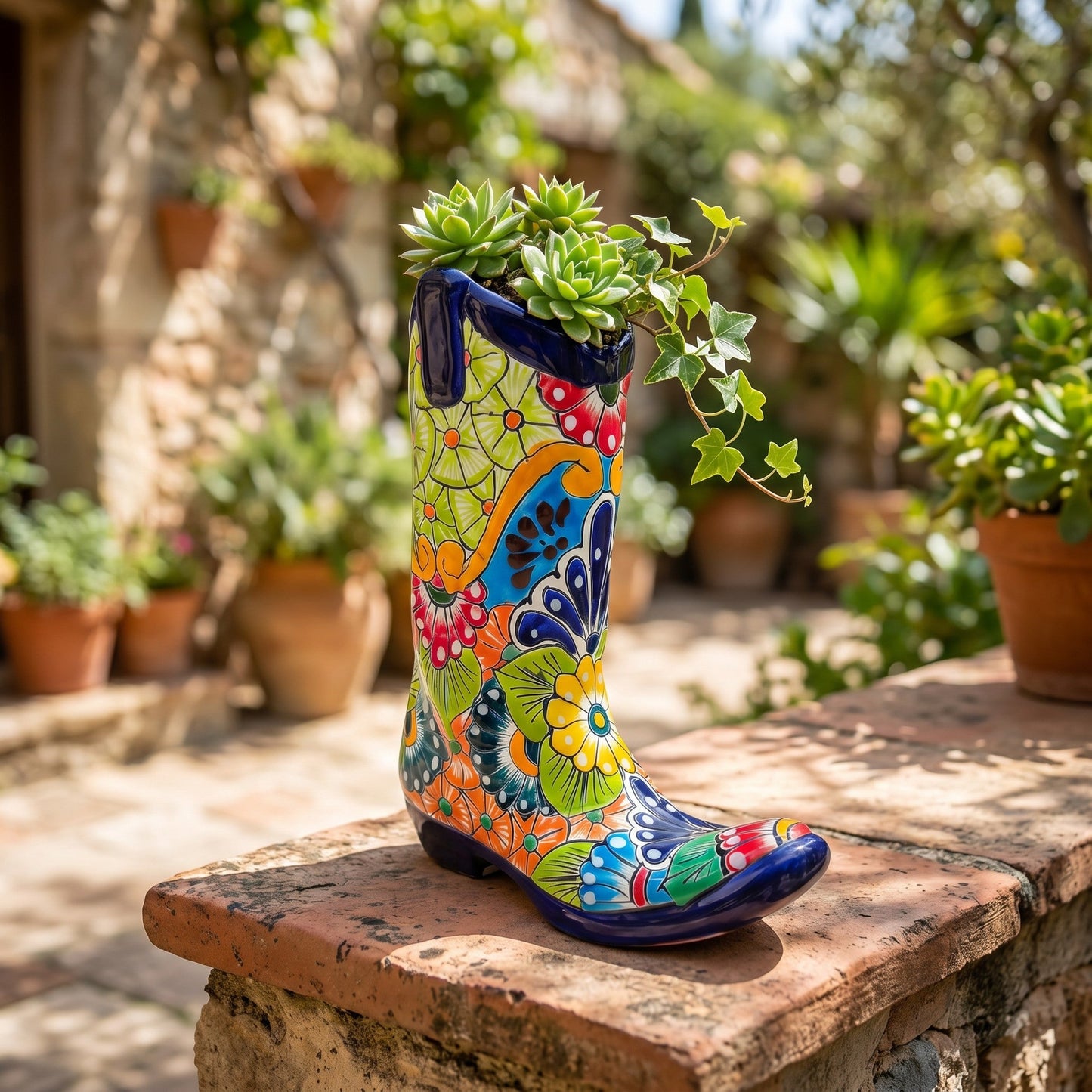 Talavera Boot Planter | Hand-Painted Floral Design