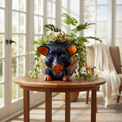 Talavera Pig Planter | Colorful Hand-Painted Mexican Animal Pot