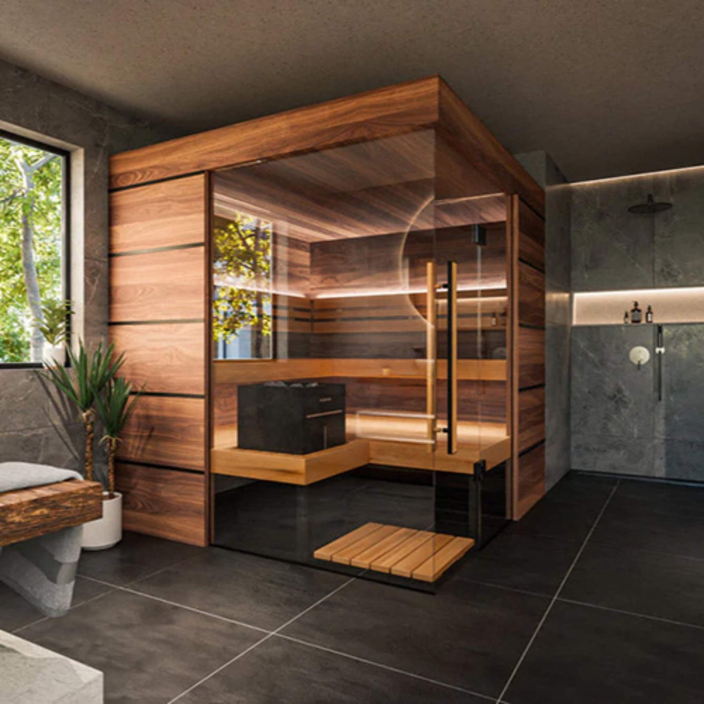 ThermaSol Astra 4-Person Indoor Semi Panoramic Glass Sauna Cabin [Made-To-Order] [14-ASTRADL\R] (SAK90471)